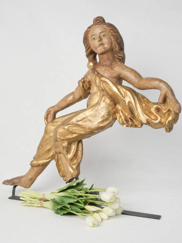 17th-Century Spanish Giltwood Boiserie Figure of a Draped Woman 29½"