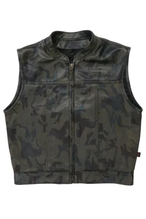 415 Leather Perforated Camouflage Zipper Vest