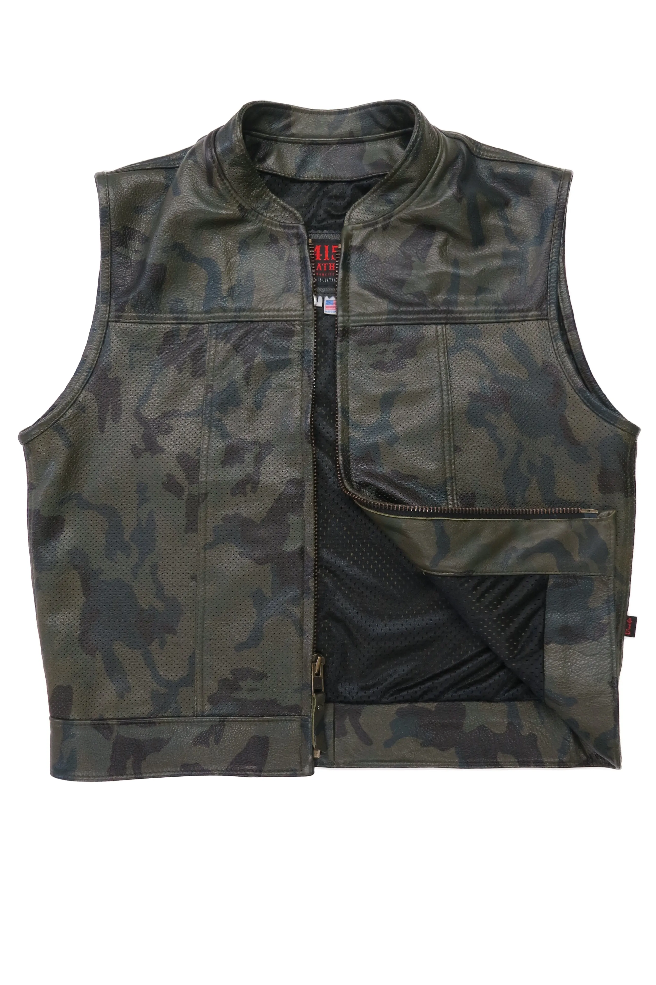 415 Leather Perforated Camouflage Zipper Vest