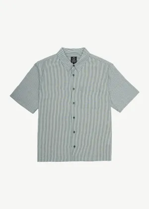 AFENDS Mens Intergalactic - Short Sleeve Shirt - Emerald Stripe