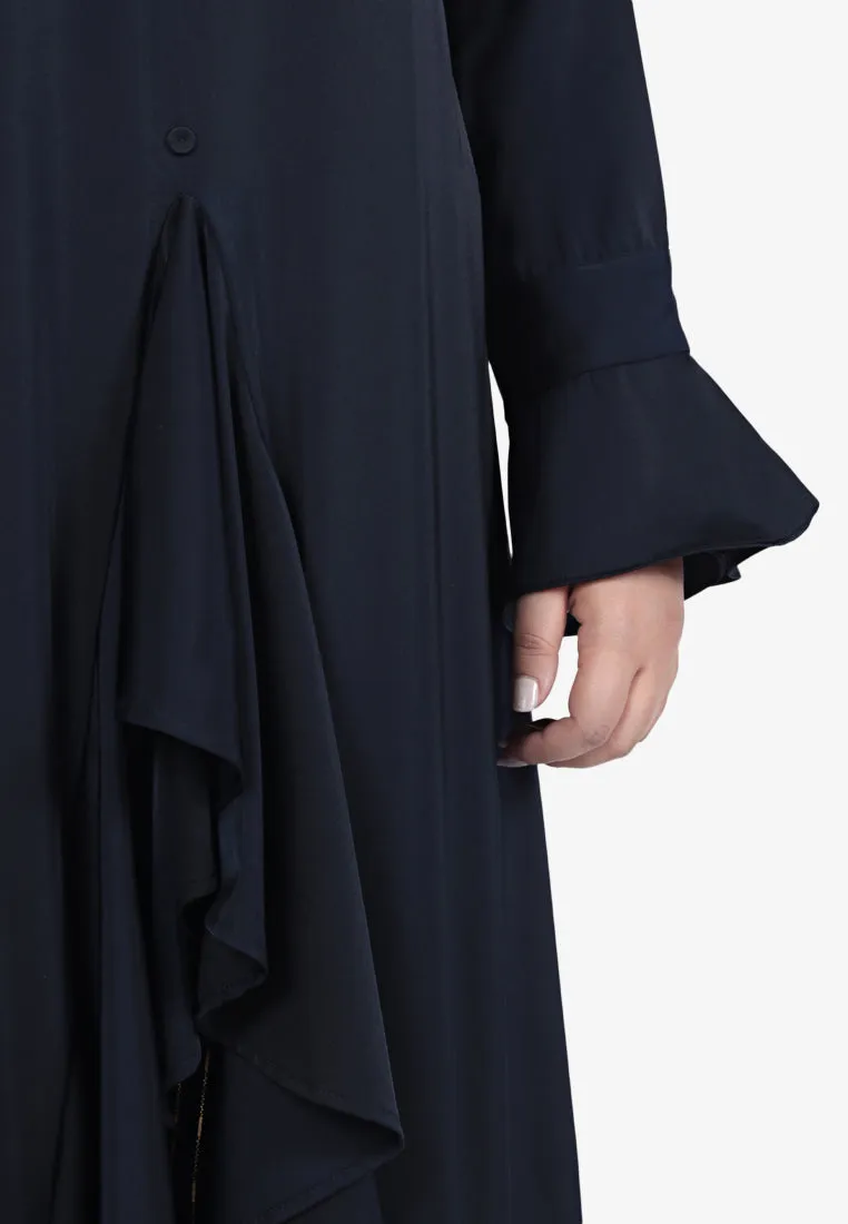 Ariana Raya Ruffles Open Long Blouse - Navy Blue