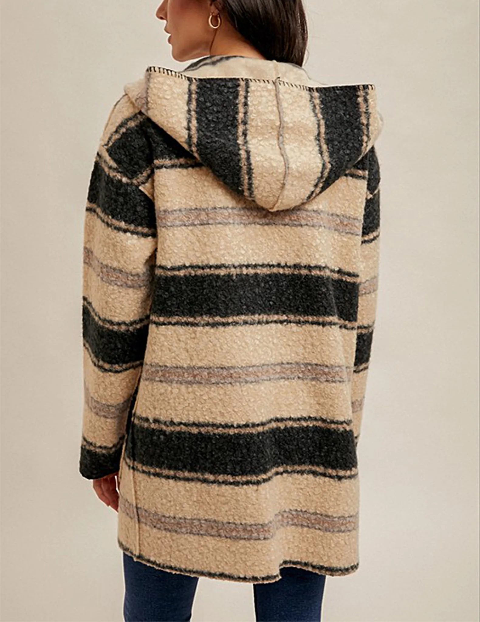 Blaire Boucle Striped Hooded Coat