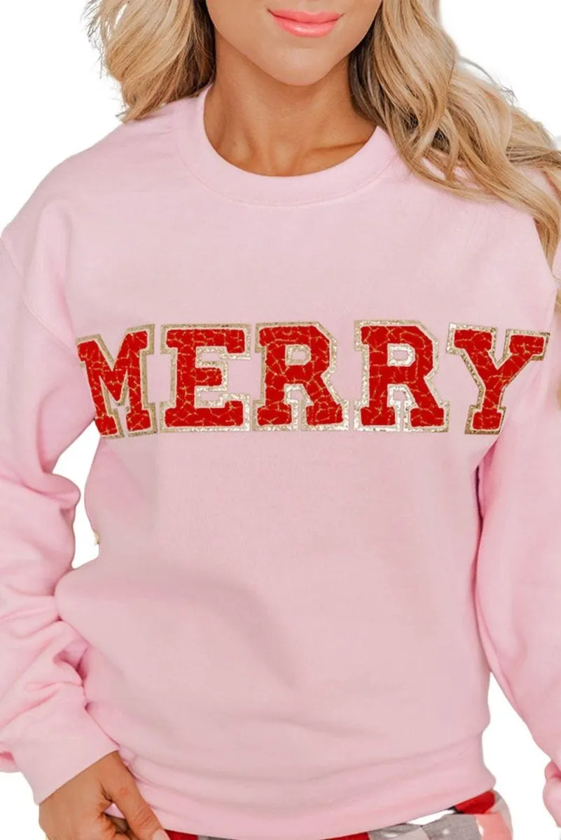 Christmas Graphic Pink "Merry" Sweatshirt