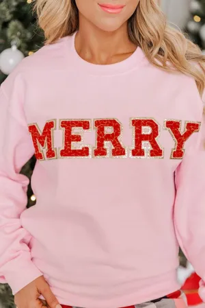 Christmas Graphic Pink "Merry" Sweatshirt