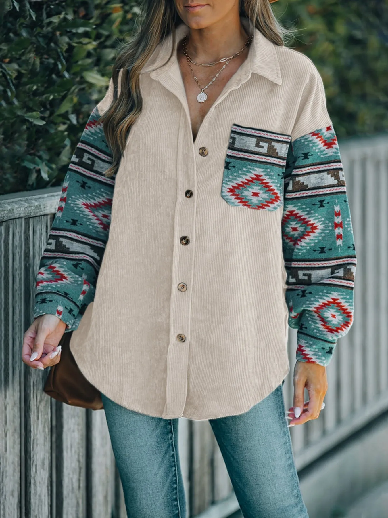 Corduroy Cardigan Ethnic Style Splicing Thin Coat