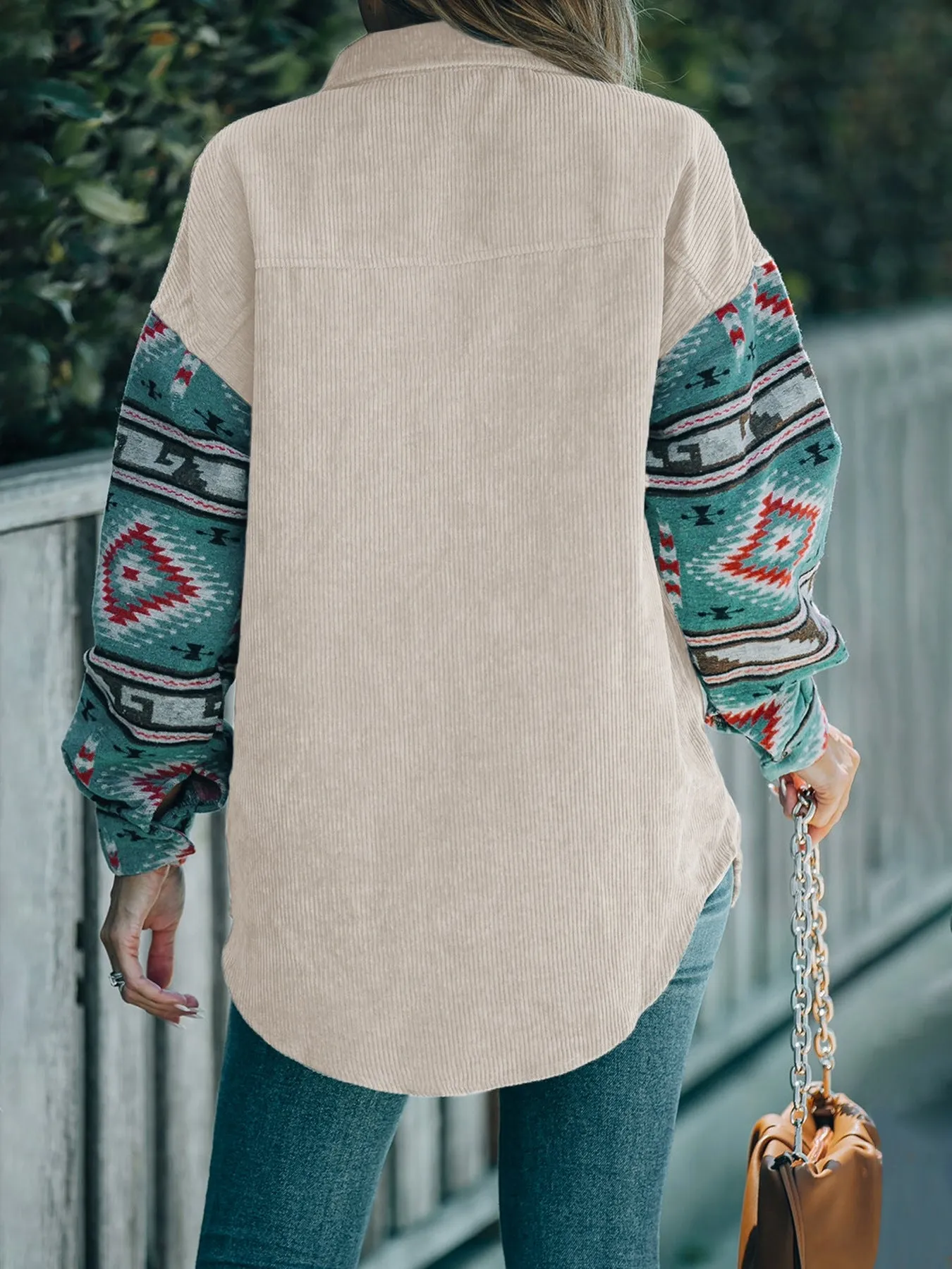 Corduroy Cardigan Ethnic Style Splicing Thin Coat