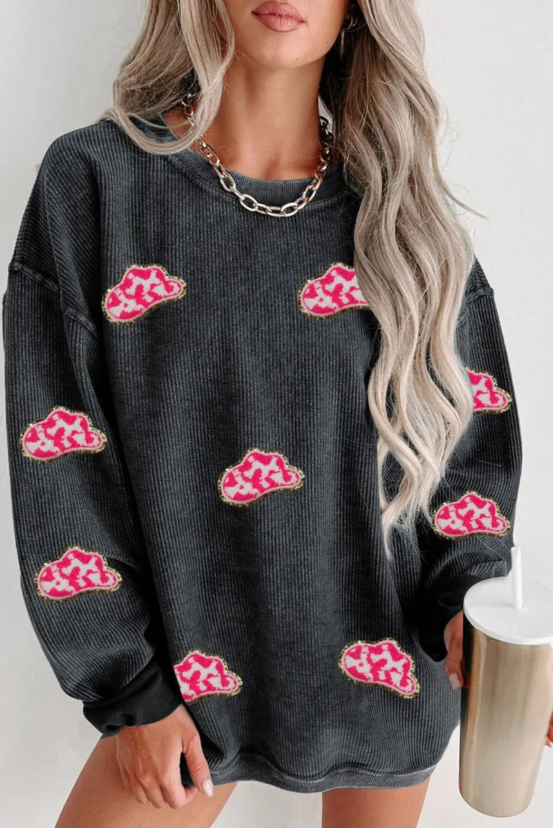 Corduroy Glittering Sassy Pink Cowboy Hats Sweatshirt