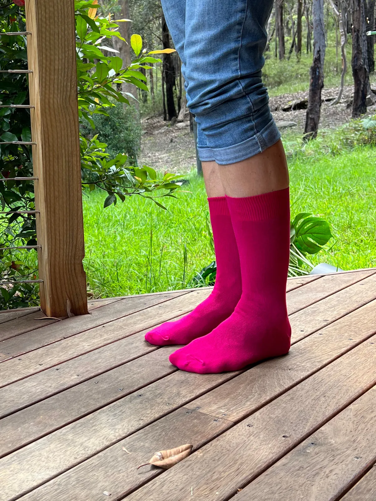 Cotton Crew Sock in  Fuchsia - Aussie Made