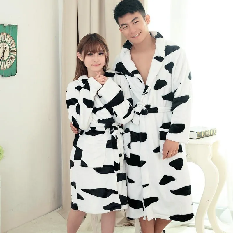 Cow Pajamas Winter Warm Onesies Coral Fleece Hoodie Kigurumi Robe