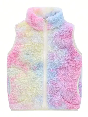 Cozy Winter Unicorn Tie Dye Sherpa Vest