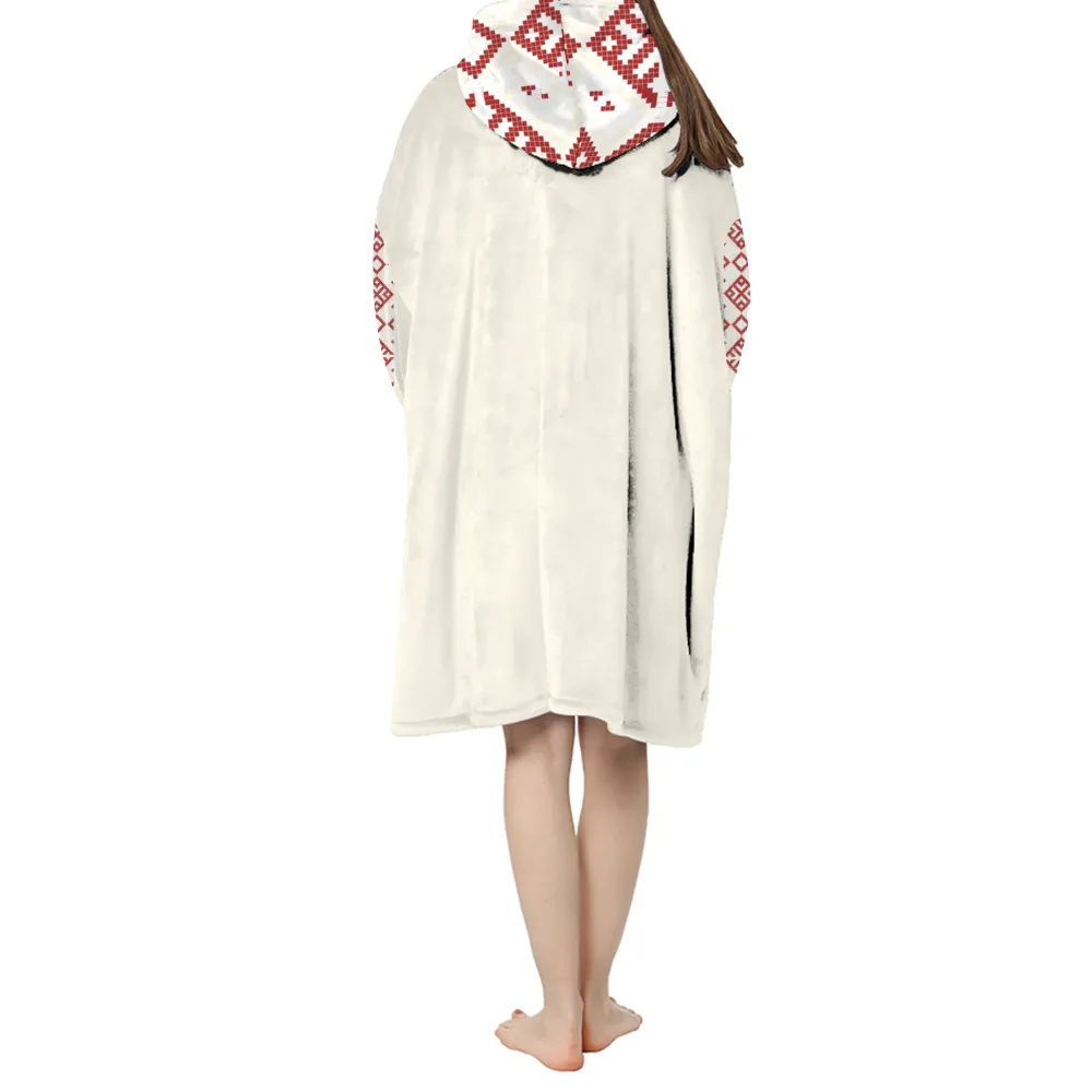 Embroidery Long Sherpa Hooded Blanket