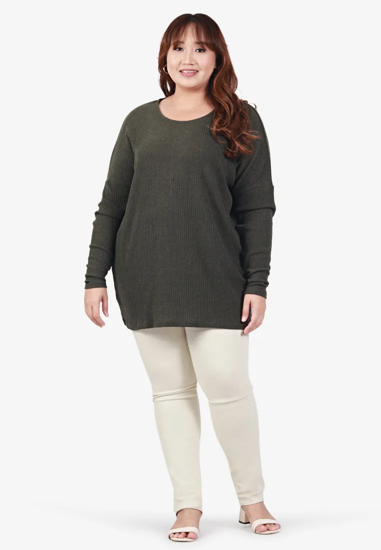 Emmalyn Lightweight Ribbed Knit Top - Army Green