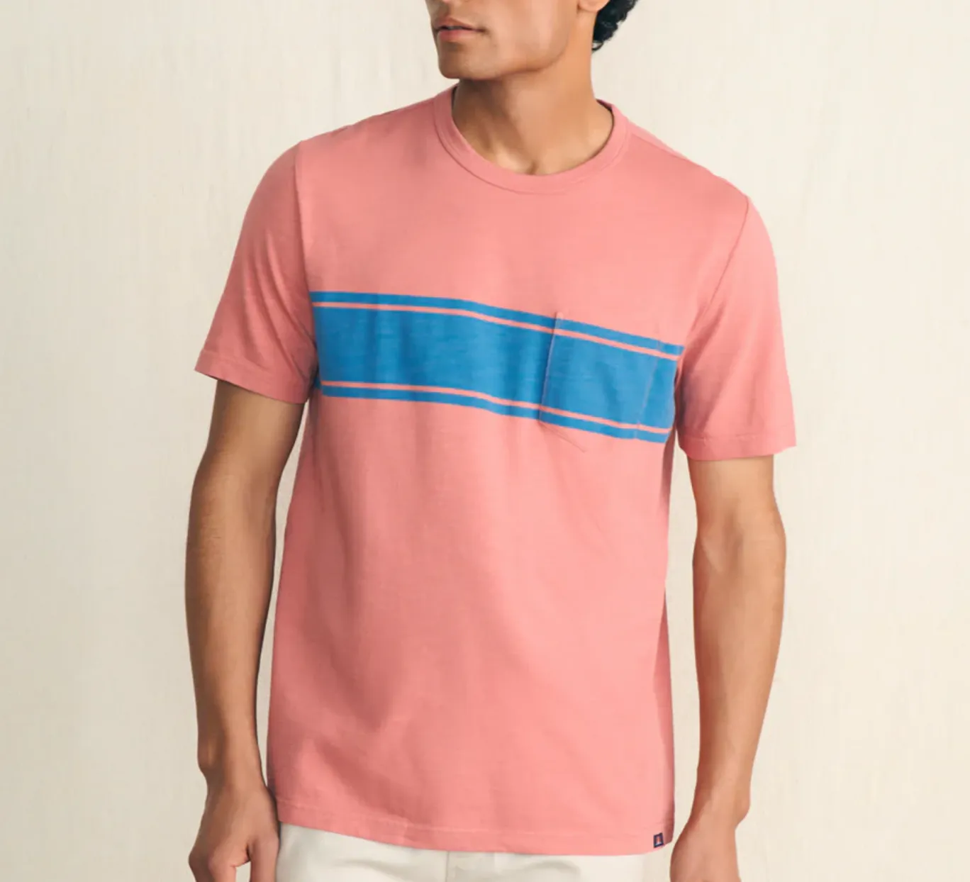 Faherty Surf Stripe Sunwashed Tee Faded Red