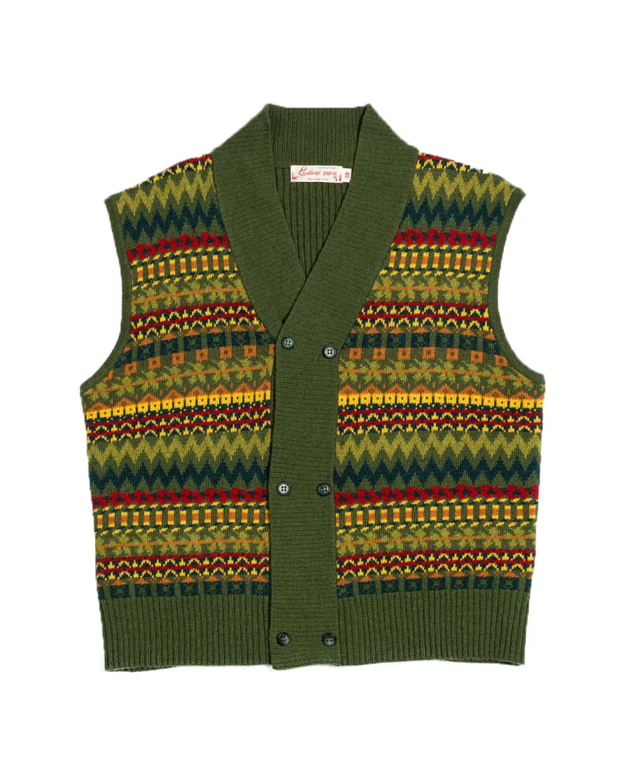 Fair Isle Sleeveless Shawl Collar Cardigan