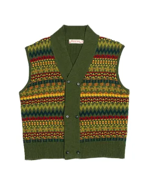 Fair Isle Sleeveless Shawl Collar Cardigan