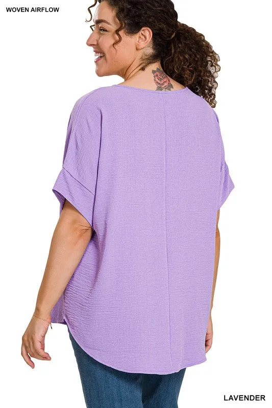 FS Clearance Woven Airflow Split Neck Short Sleeve Top