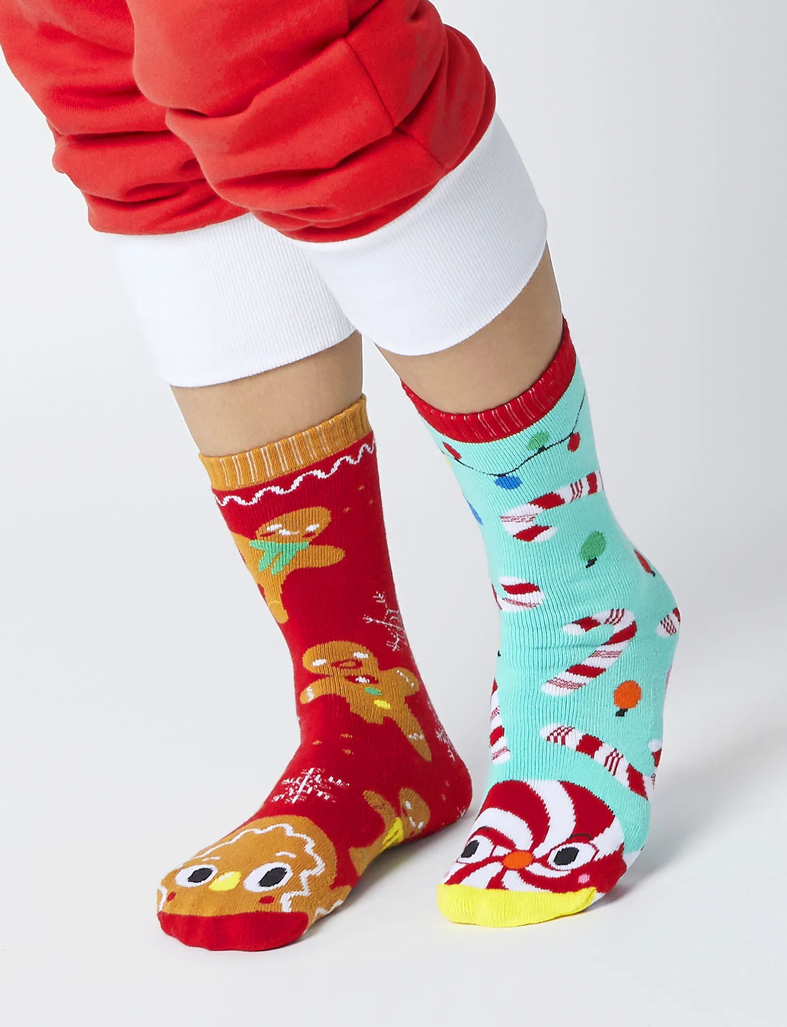 Gingerbread & Candy Cane Mismatched Socks - A Festive Pair - Adult