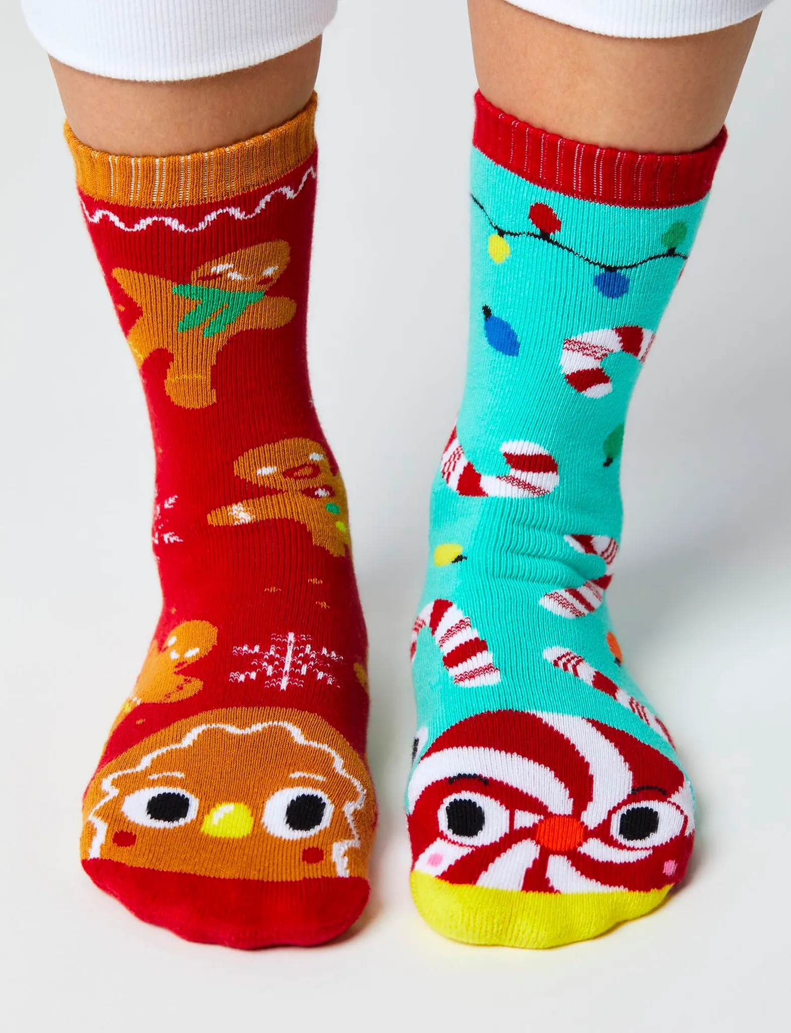 Gingerbread & Candy Cane Mismatched Socks - A Festive Pair - Adult