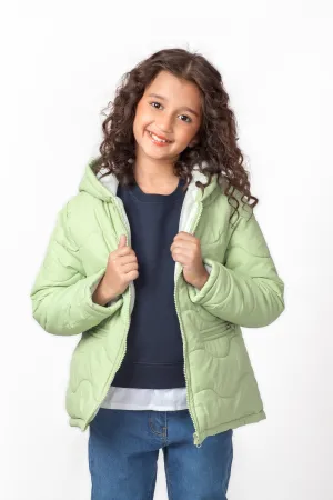 Girls' Green Hooded Puffer Jacket