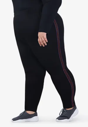 Glinnis Glitter Side Stripes Leggings - Red Black