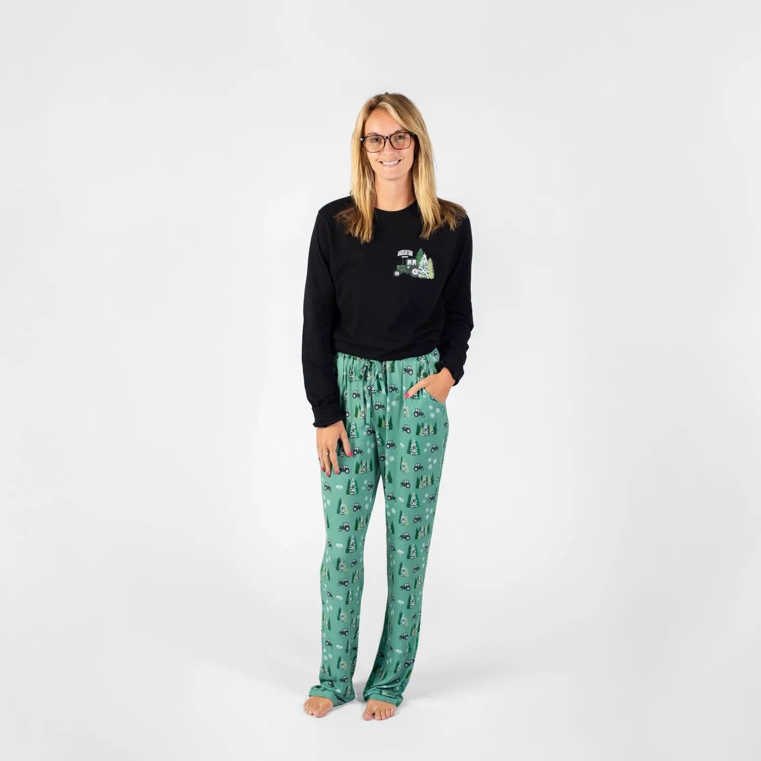 Green Tractor Christmas Bamboo Pajama Pants