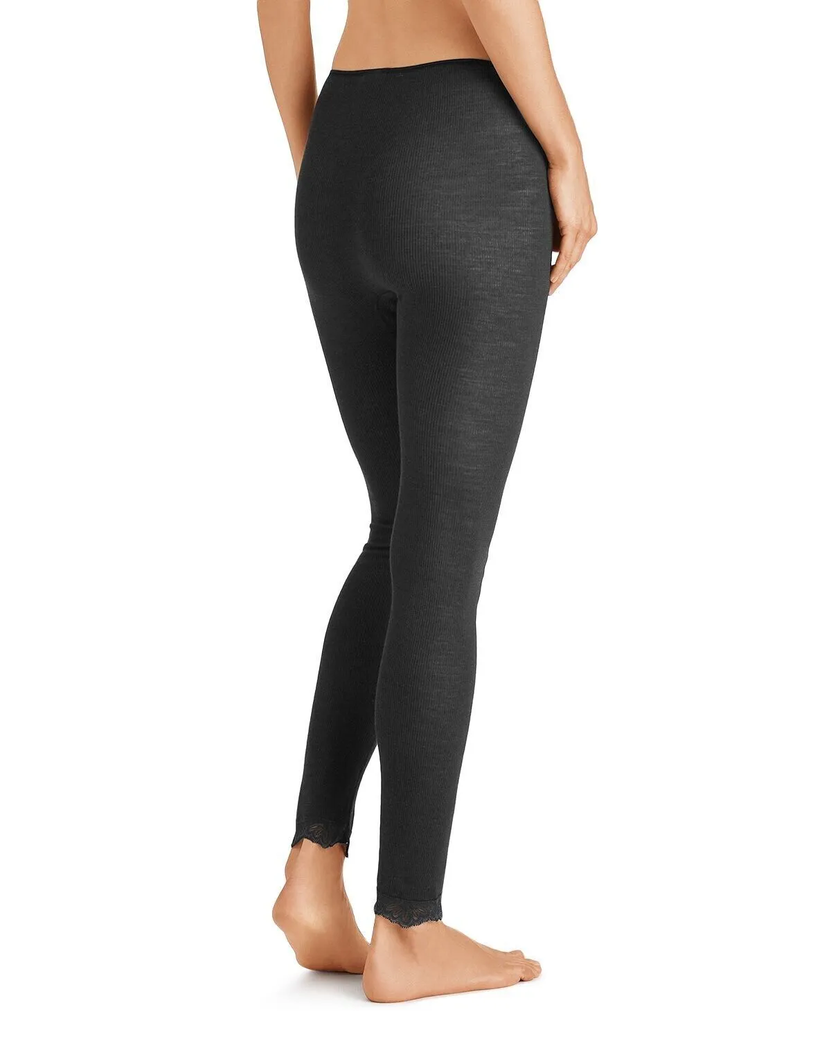 Hanro Super Soft Wool Blend Ribbed Lace Trim Leggings