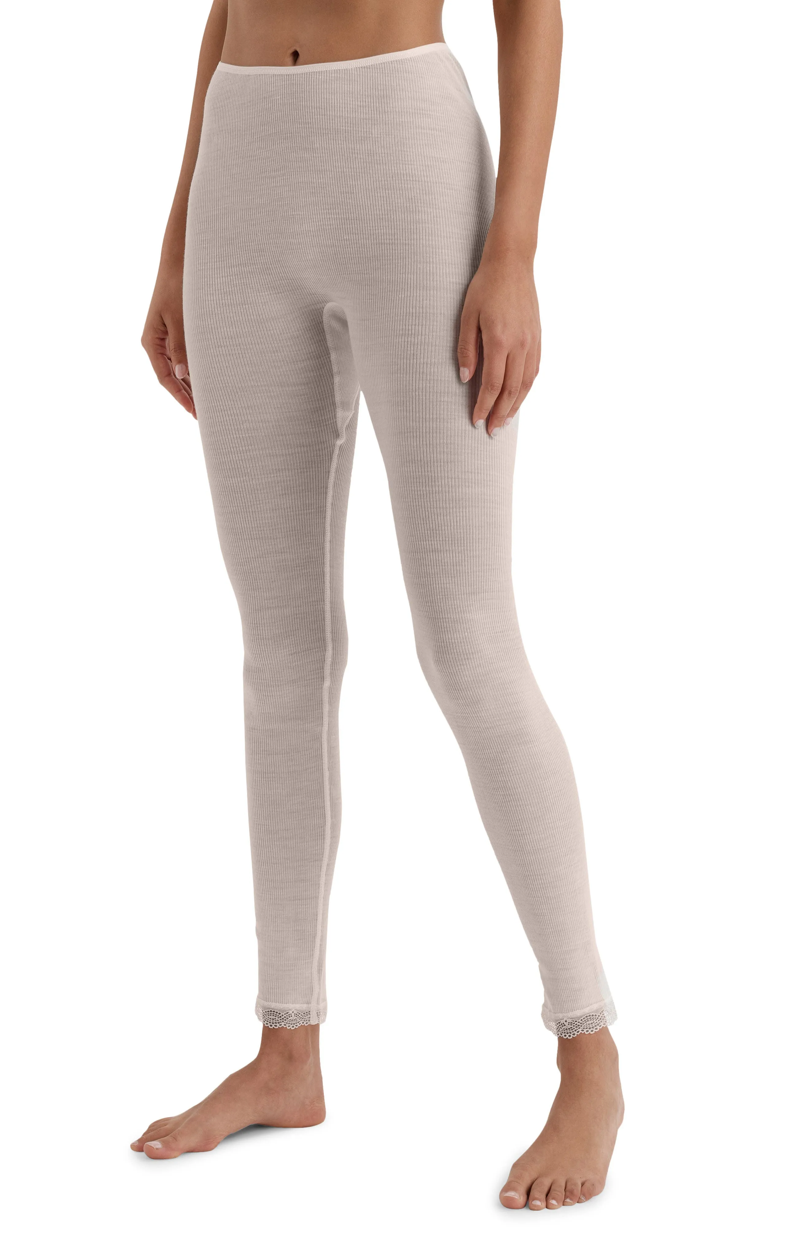 Hanro Super Soft Wool Blend Ribbed Lace Trim Leggings