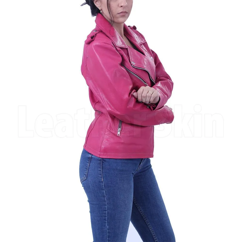 Hot Pink Leather Biker Jacket