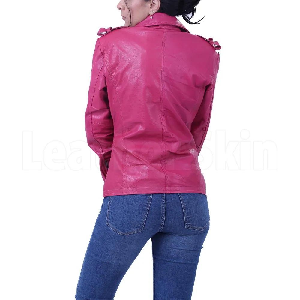 Hot Pink Leather Biker Jacket