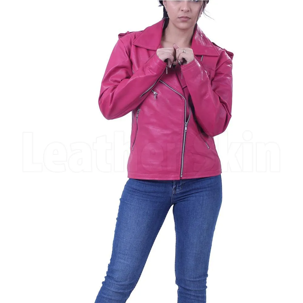 Hot Pink Leather Biker Jacket