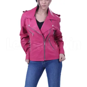 Hot Pink Leather Biker Jacket