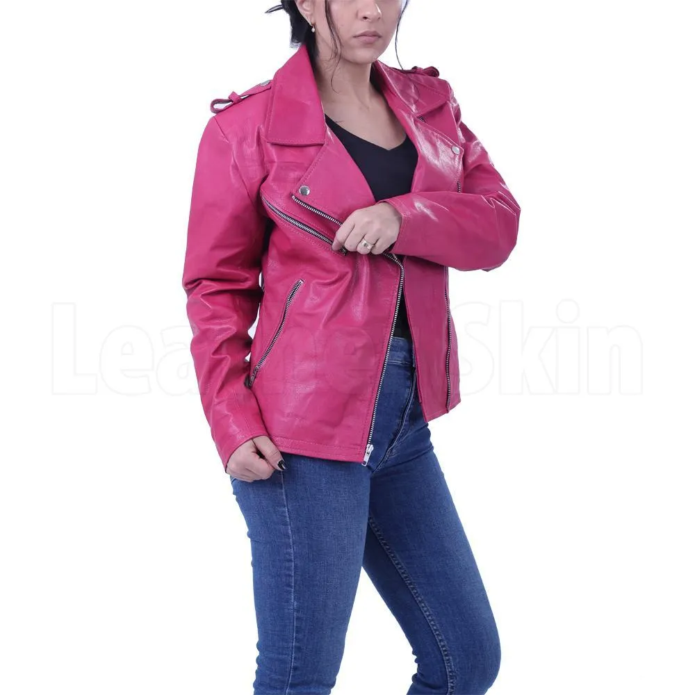 Hot Pink Leather Biker Jacket