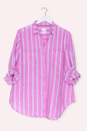 HUT - The Boyfriend Shirt - Grape & Aqua Stripe