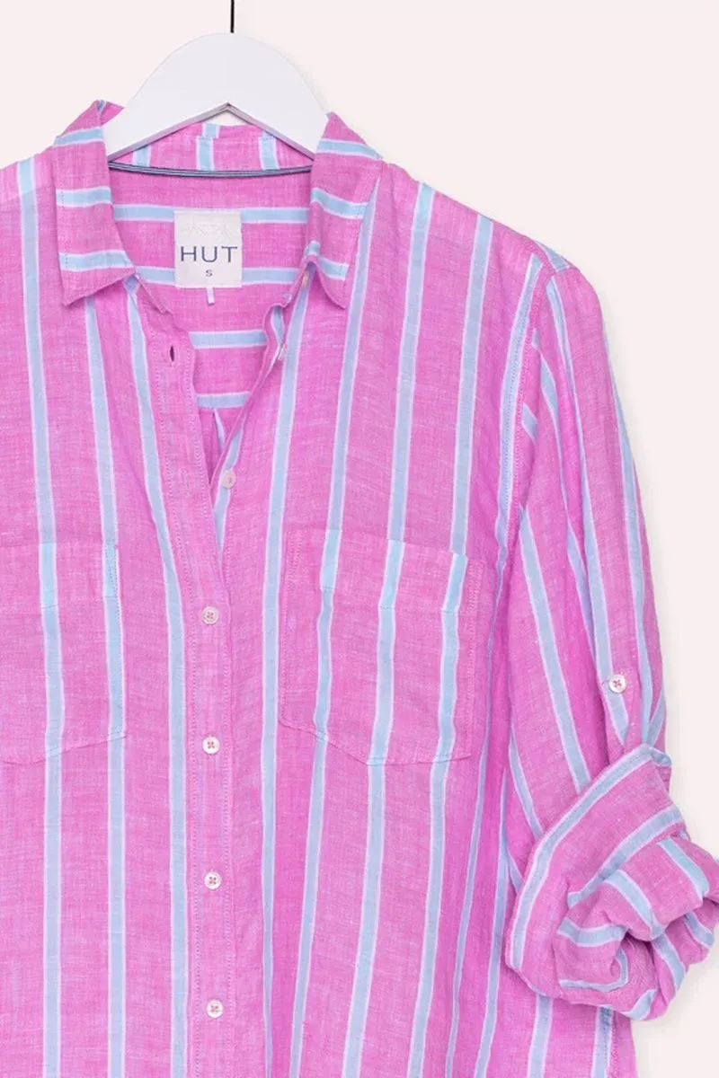 HUT - The Boyfriend Shirt - Grape & Aqua Stripe