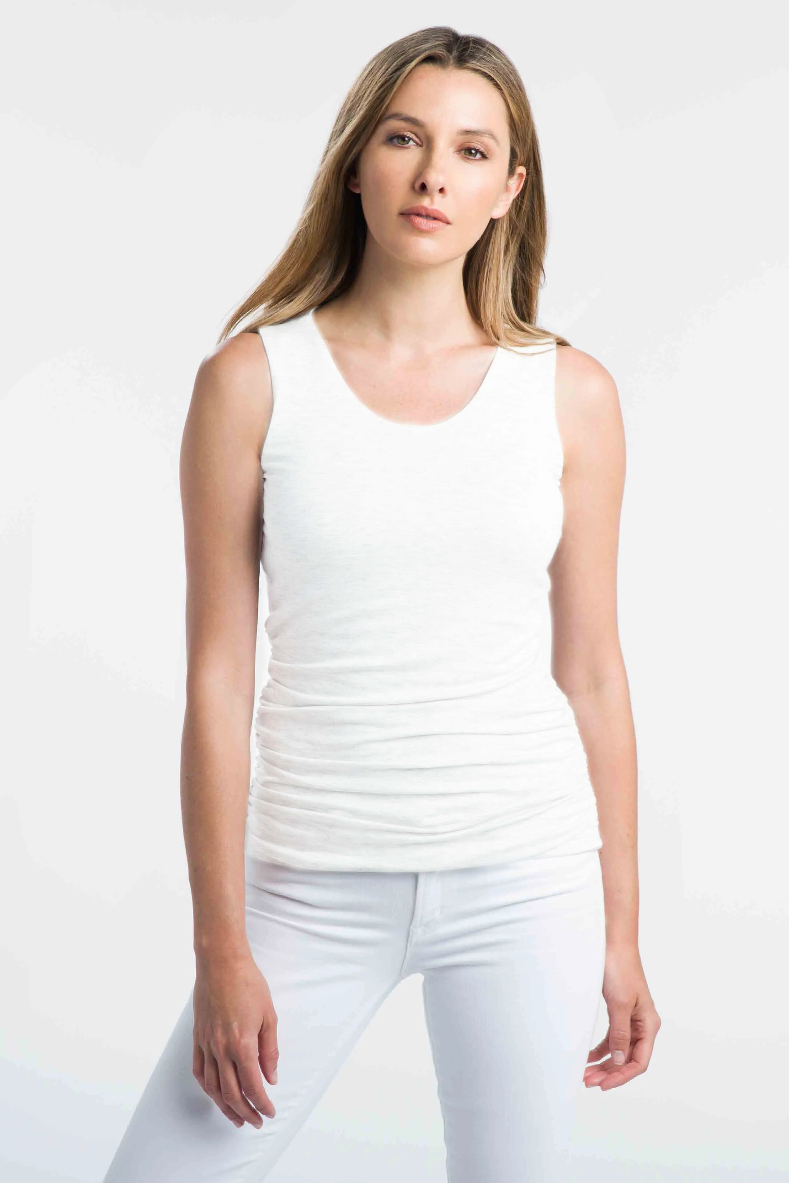 KINROSS CASHMERE - COTTON RUCHED TANK IN WHITE