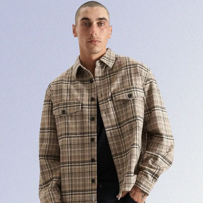 KISS CHACEY Mens Ingenuity Relaxed Overshirt - Cloud Dancer Check