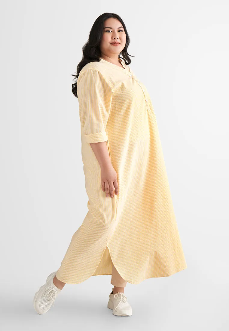 Laura Stripes Long Shirt Jubah Dress - Yellow