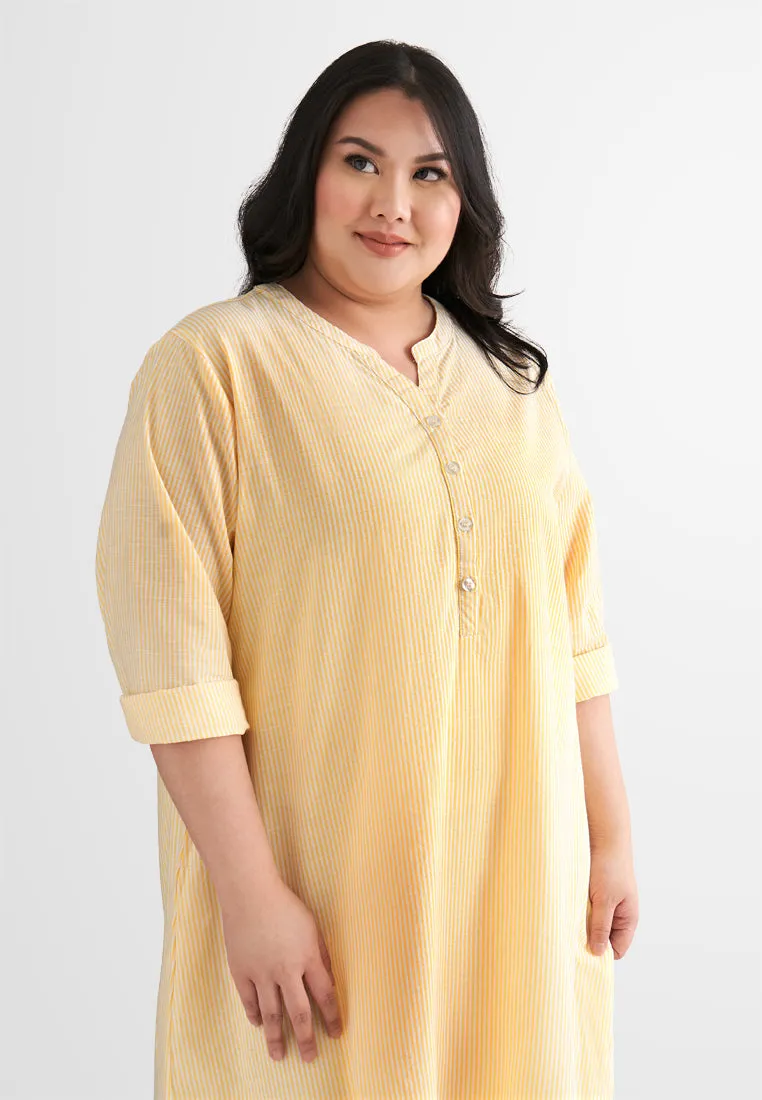 Laura Stripes Long Shirt Jubah Dress - Yellow