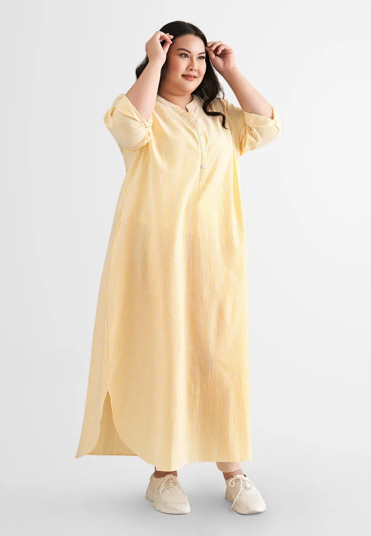 Laura Stripes Long Shirt Jubah Dress - Yellow