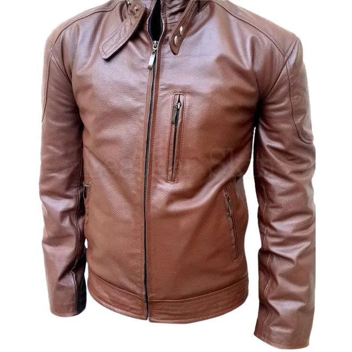 Leather Skin Men Brown Biker Motorcycle Genuine Leather Jacket