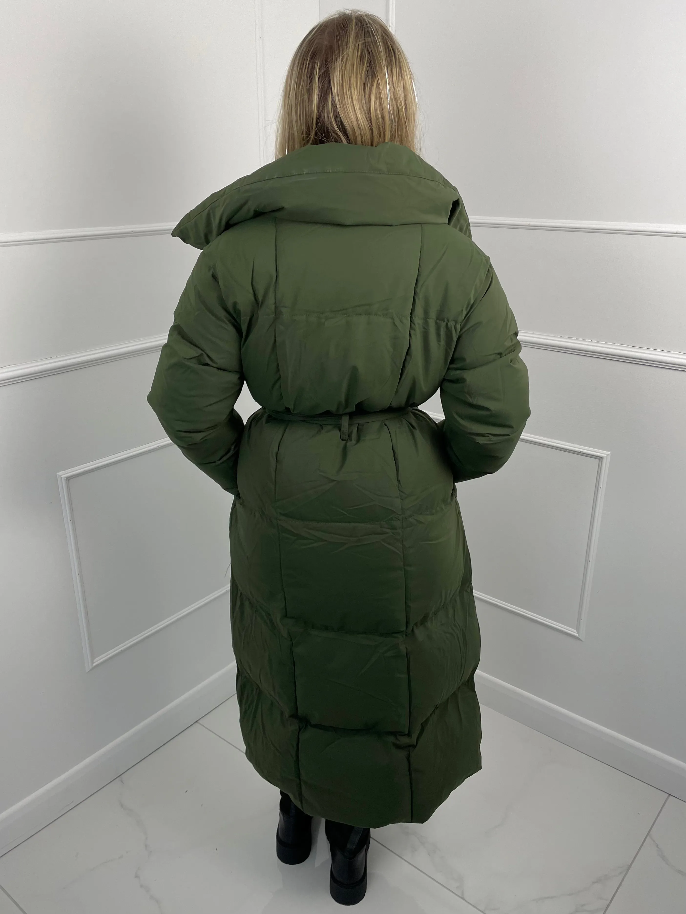 Long Belted Puffer Coat - Khaki