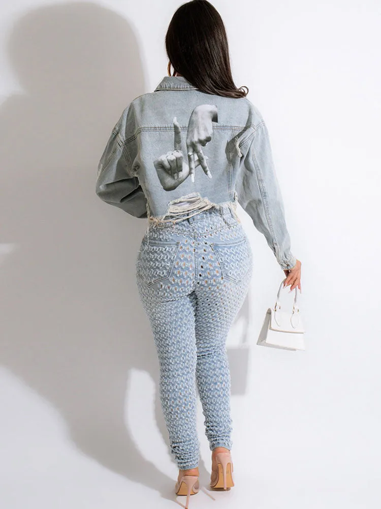 Long Sleeves Lapel Denim Jackets