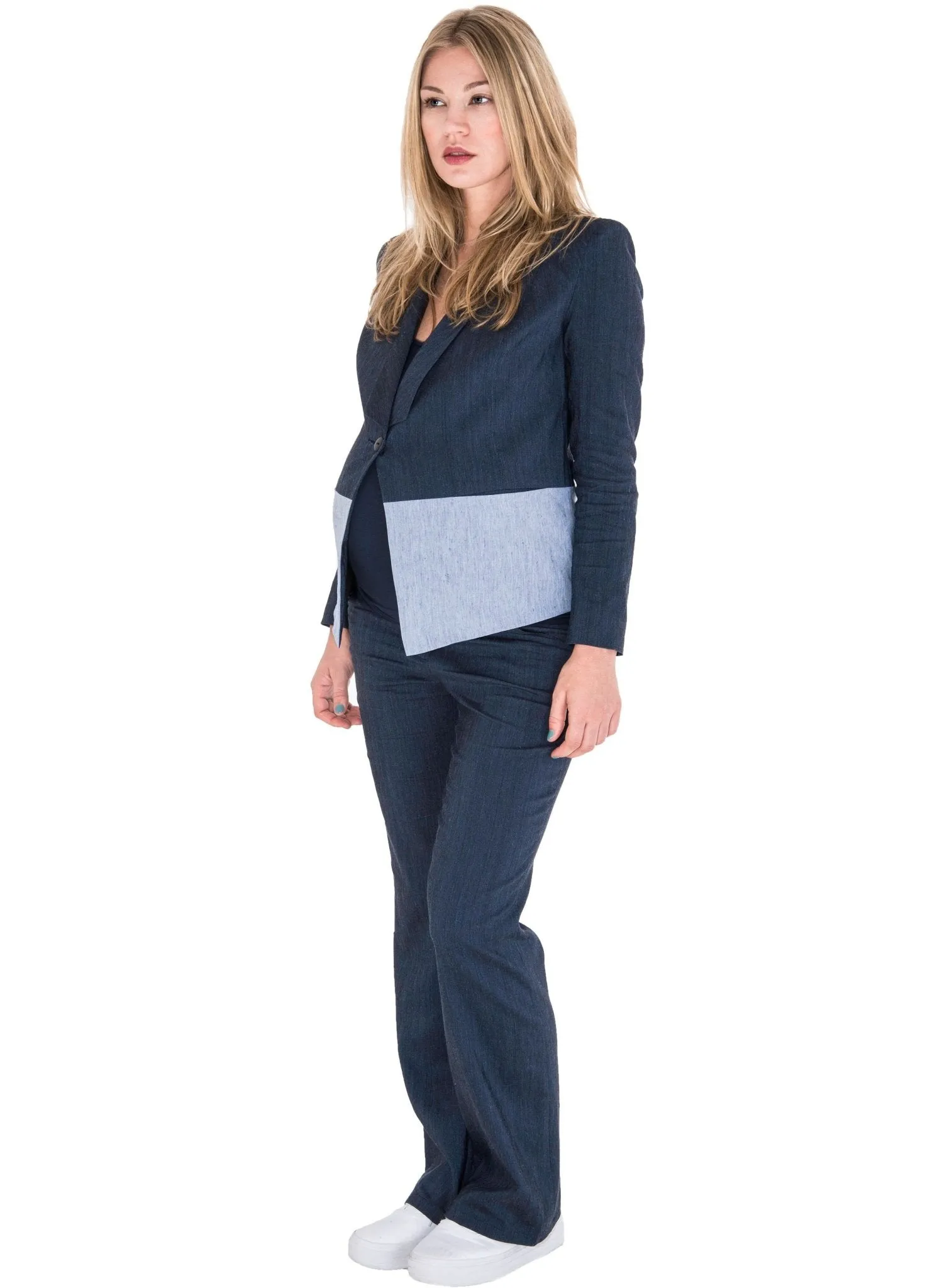 Maternity Linen 2-Piece Suit - Blue