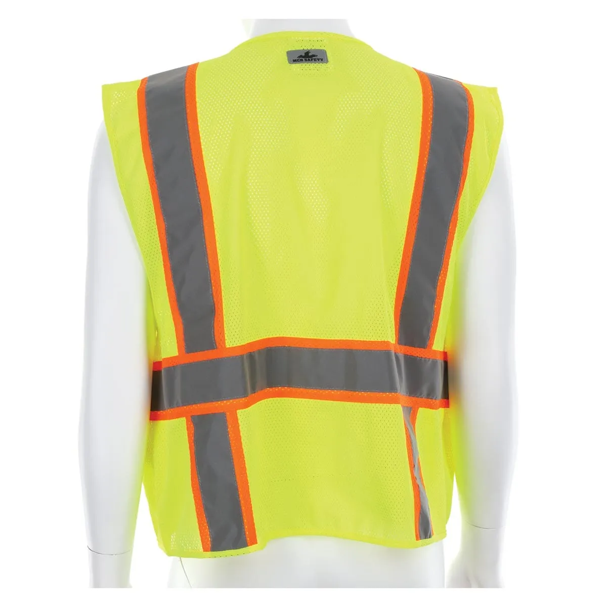 MCR Safety ANSI Class 2 Hi-Vis Recycled Materials Zipper-Front Surveyor Vest