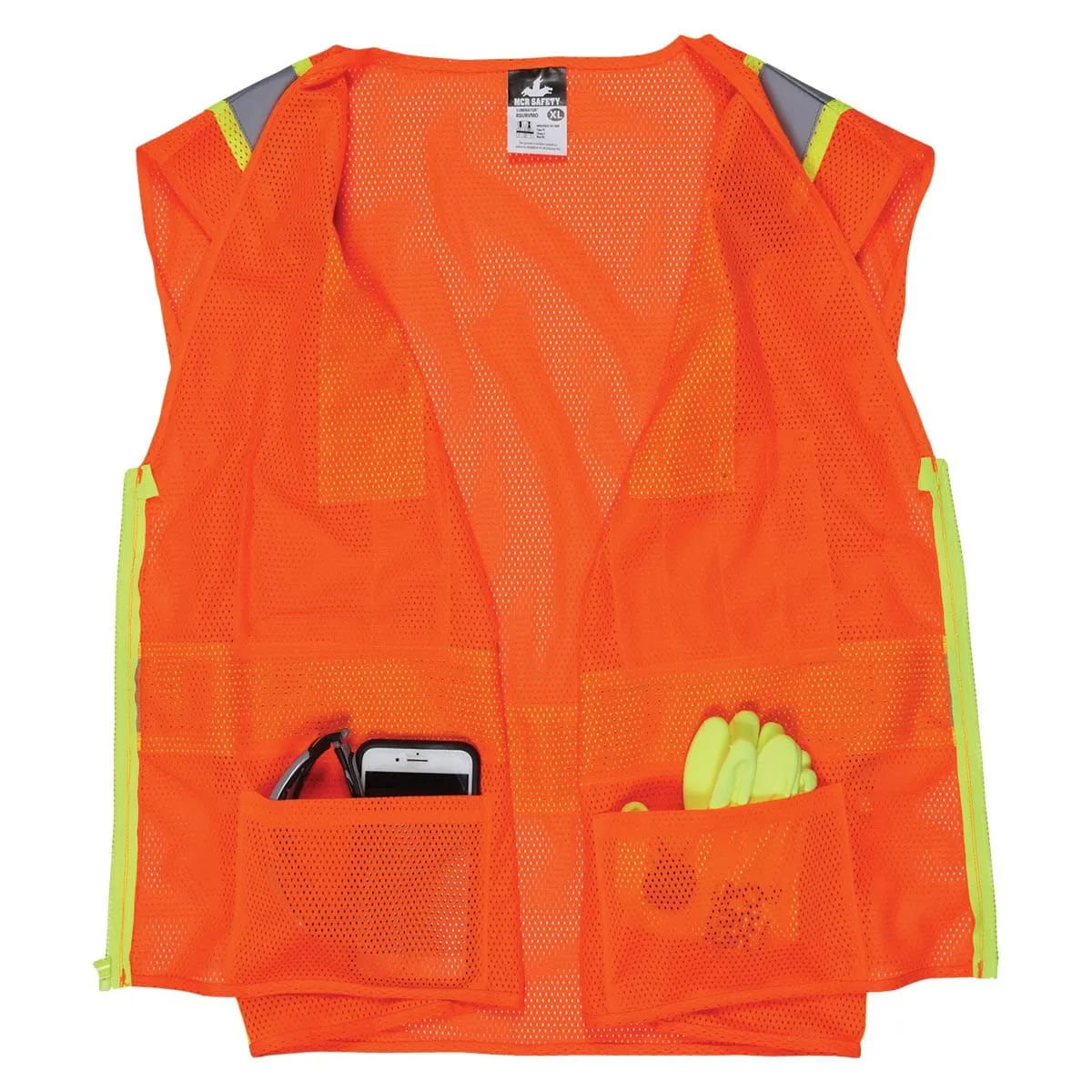 MCR Safety ANSI Class 2 Hi-Vis Recycled Materials Zipper-Front Surveyor Vest