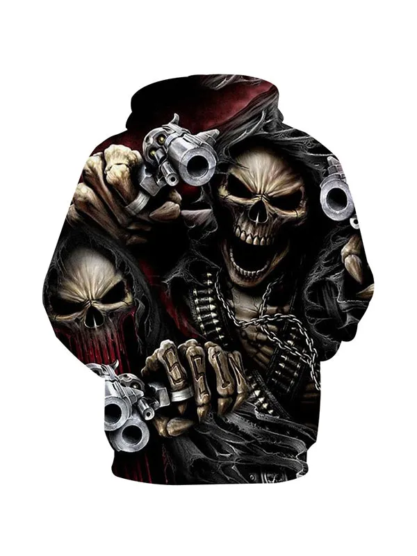 Men's Horror Crime Skull Graphic Print Hoodies