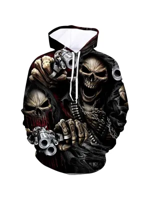 Men's Horror Crime Skull Graphic Print Hoodies