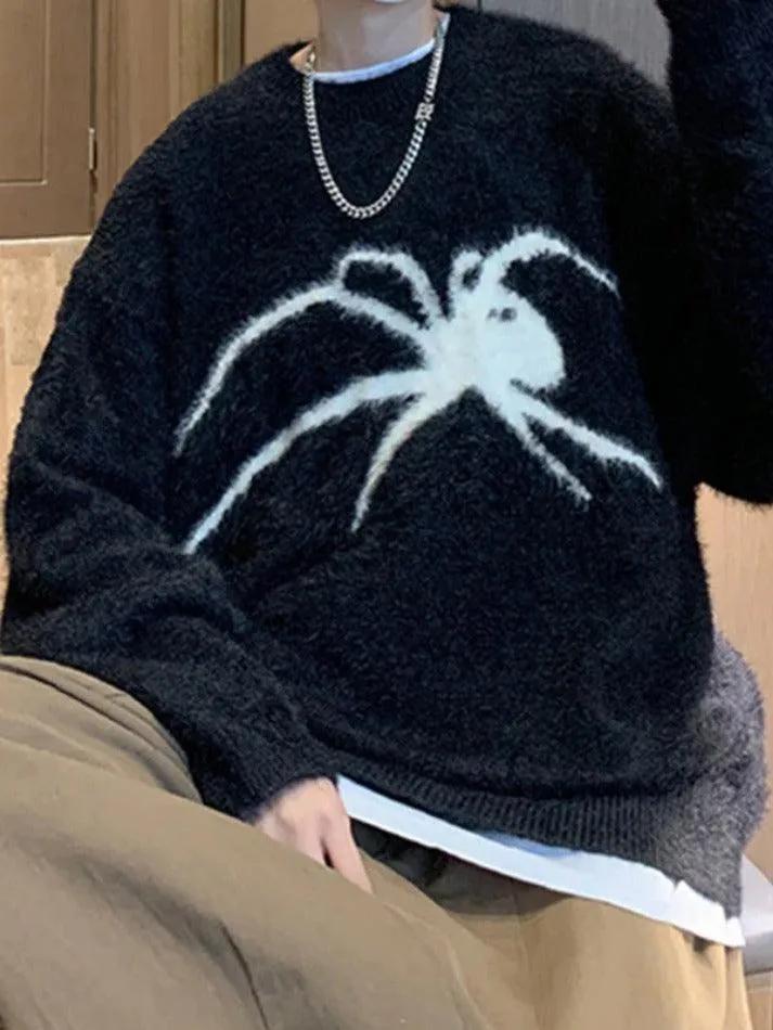 Men's Spider Print Loose Sweater