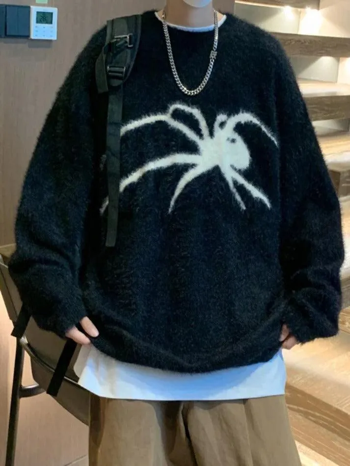 Men's Spider Print Loose Sweater