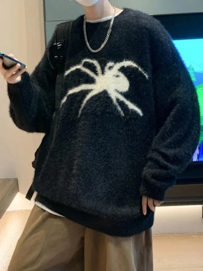 Men's Spider Print Loose Sweater